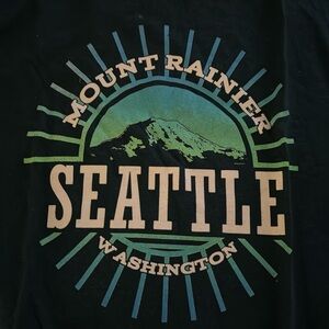 Seattle tshirt, washed twice, color is a very dark teal/blue